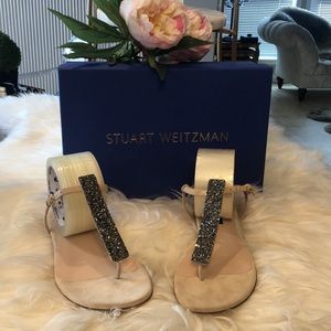 New Stuart Weitzman Nappa Suede Beaded Sandals